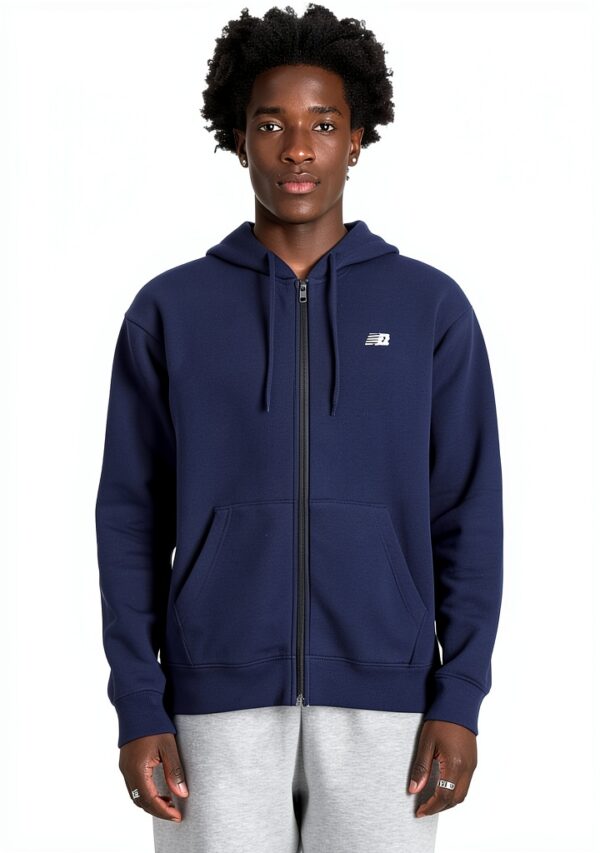 Felpa con cappuccio New Balance Logo Fleece Uomo Zip Navy